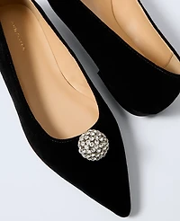 Ann Taylor Pointy Toe Embellished Velvet Flat Black Women's