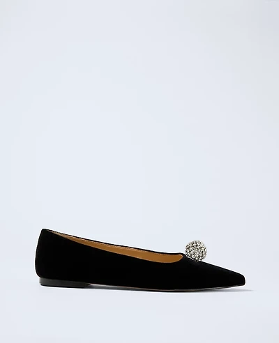Ann Taylor Pointy Toe Embellished Velvet Flat Black Women's