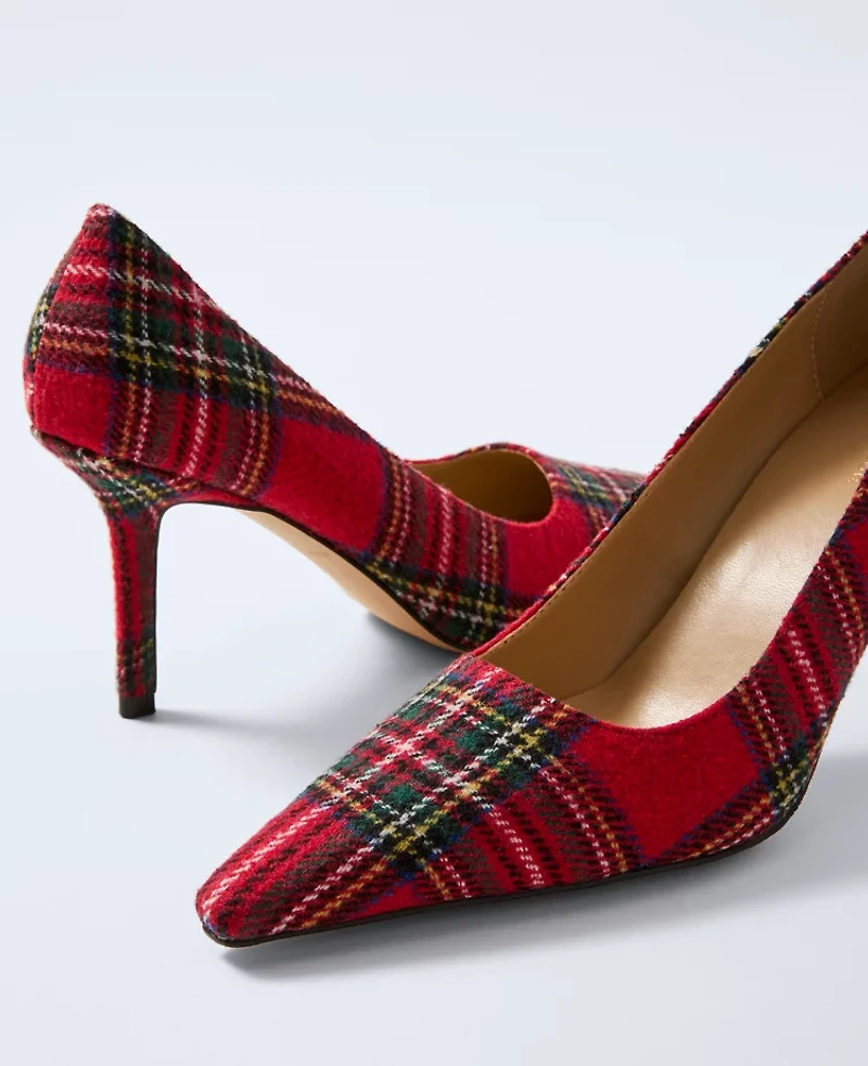 Ann Taylor Plaid Nip Toe Pump Jewel Red Women's
