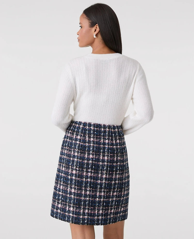 Ann Taylor Plaid Tweed A-Line Skirt Pink/Blue Women's