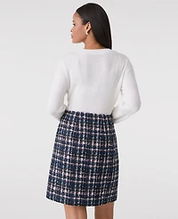 Ann Taylor Plaid Tweed A-Line Skirt Pink/Blue Women's