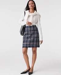Ann Taylor Plaid Tweed A-Line Skirt Pink/Blue Women's