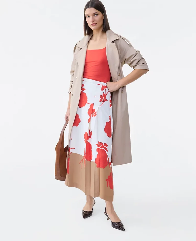 Ann Taylor Floral Satin Pleated Maxi Skirt Fiery Sunset Women's