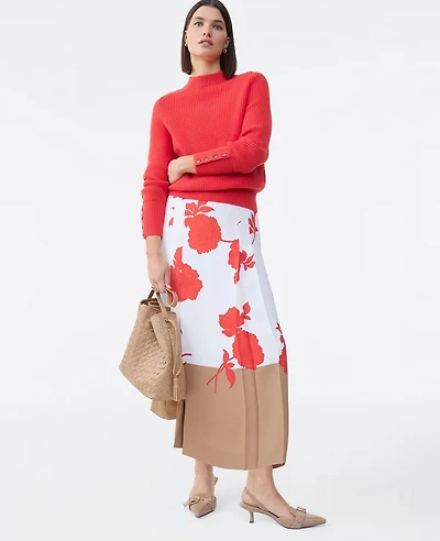 Ann Taylor Floral Satin Pleated Maxi Skirt Fiery Sunset Women's