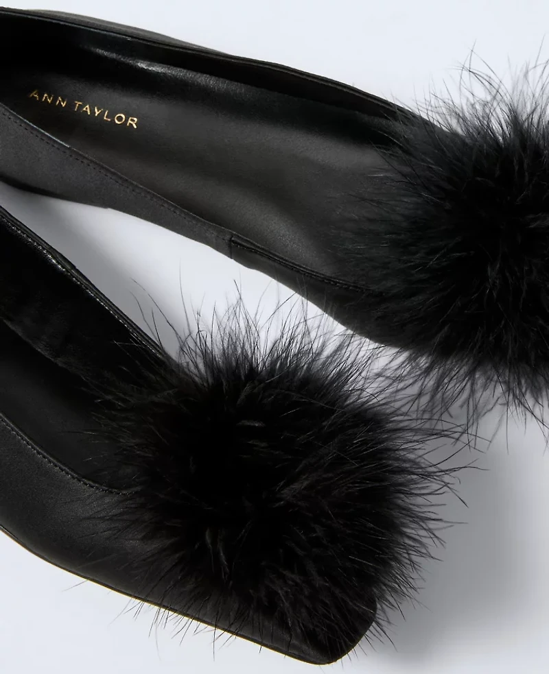 Ann Taylor Feather Embellished Satin Flat Black Women's