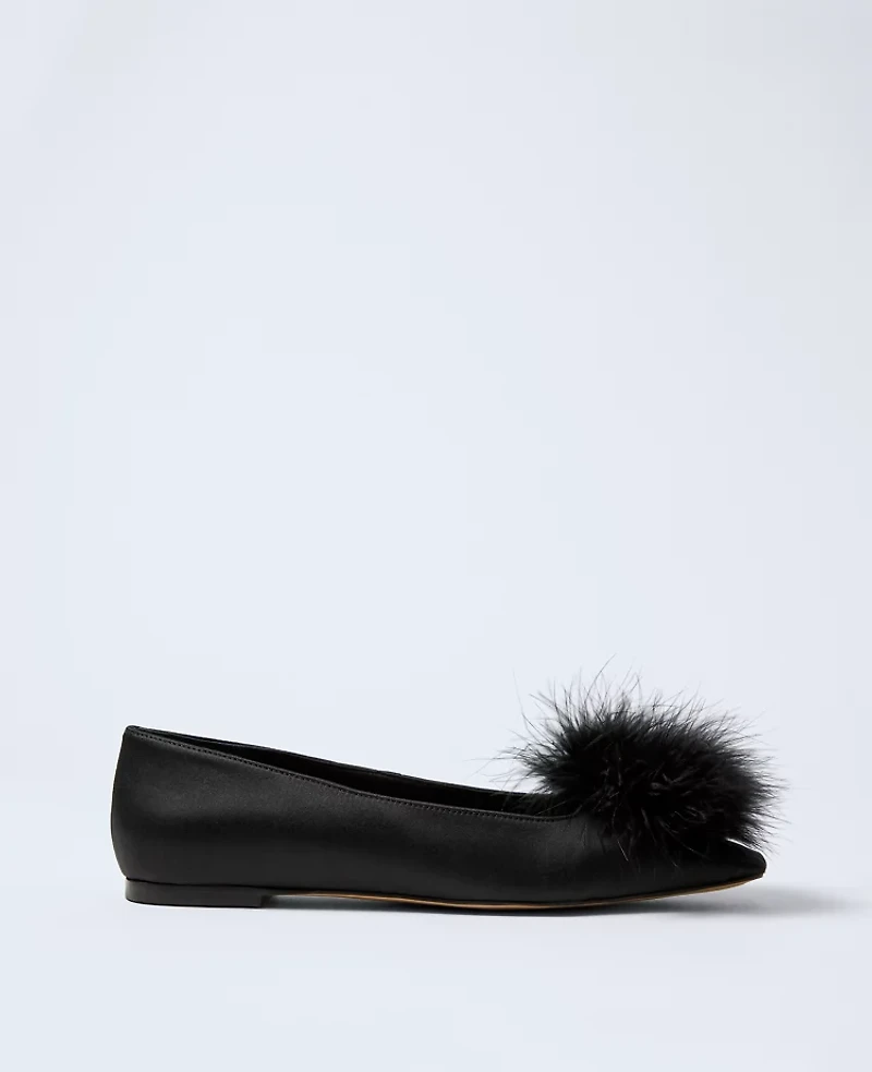 Ann Taylor Feather Embellished Satin Flat Black Women's