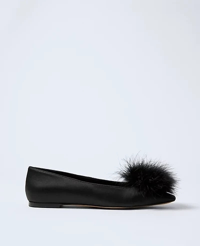 Ann Taylor Feather Embellished Satin Flat Black Women's