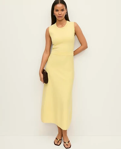 Ann Taylor Scalloped Midi Dress Fresh Pineapple Women's