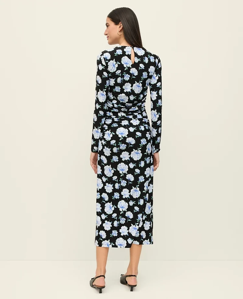 Ann Taylor Floral Ruched Midi Dress Soft Cornflower Women's