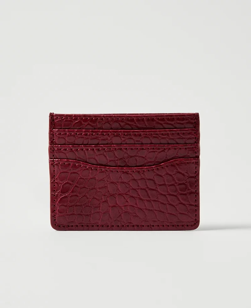 Ann Taylor Croco Card Case Dark Burgundy Women's