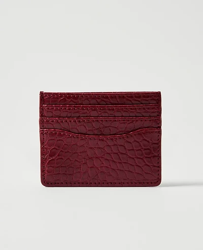 Ann Taylor Croco Card Case Dark Burgundy Women's