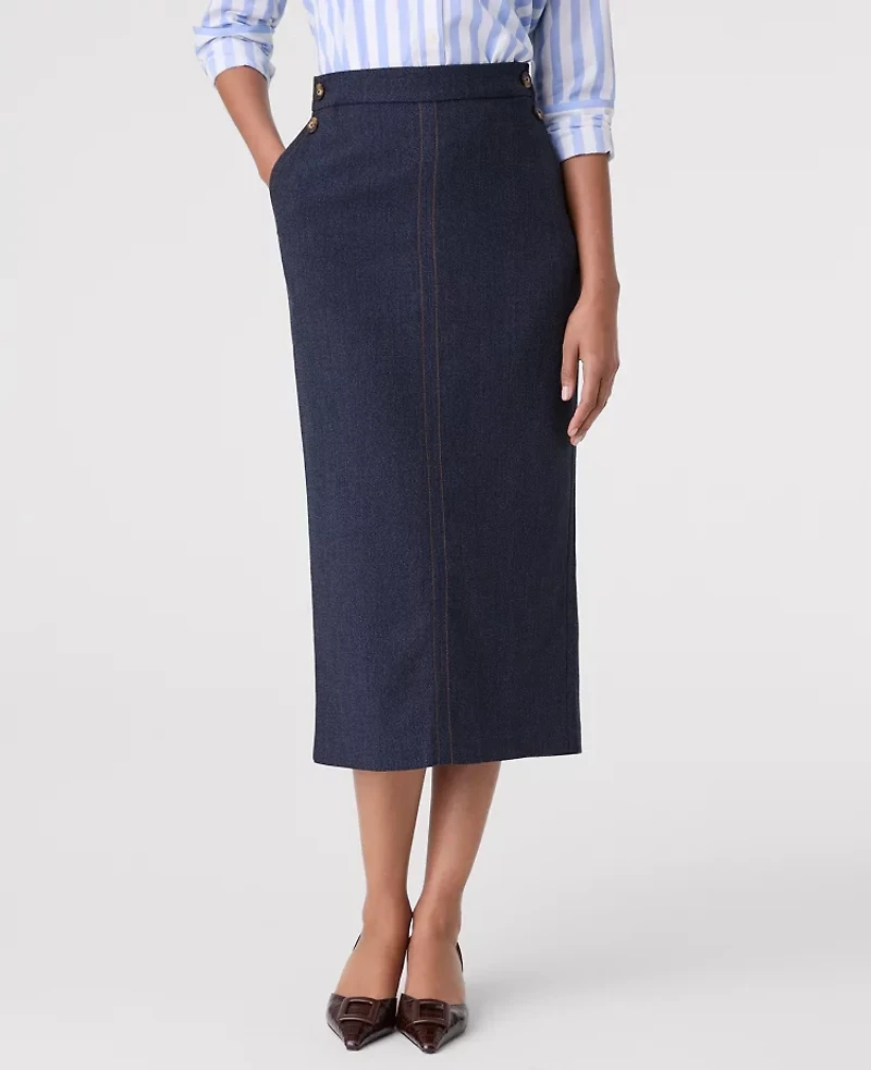Ann Taylor Button Column Midi Skirt Indigo Blend Women's