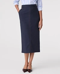Ann Taylor Button Column Midi Skirt Indigo Blend Women's