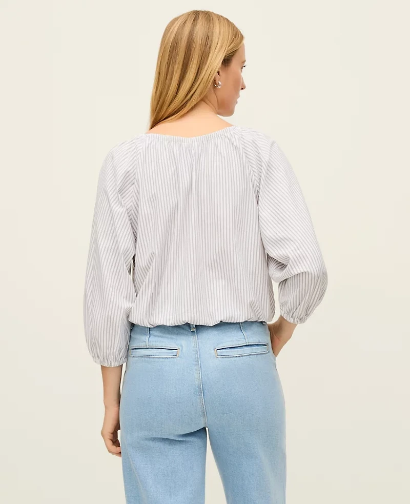 Ann Taylor Striped Bubble Hem Top White/Olive Combo Women's