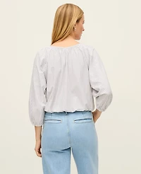 Ann Taylor Striped Bubble Hem Top White/Olive Combo Women's