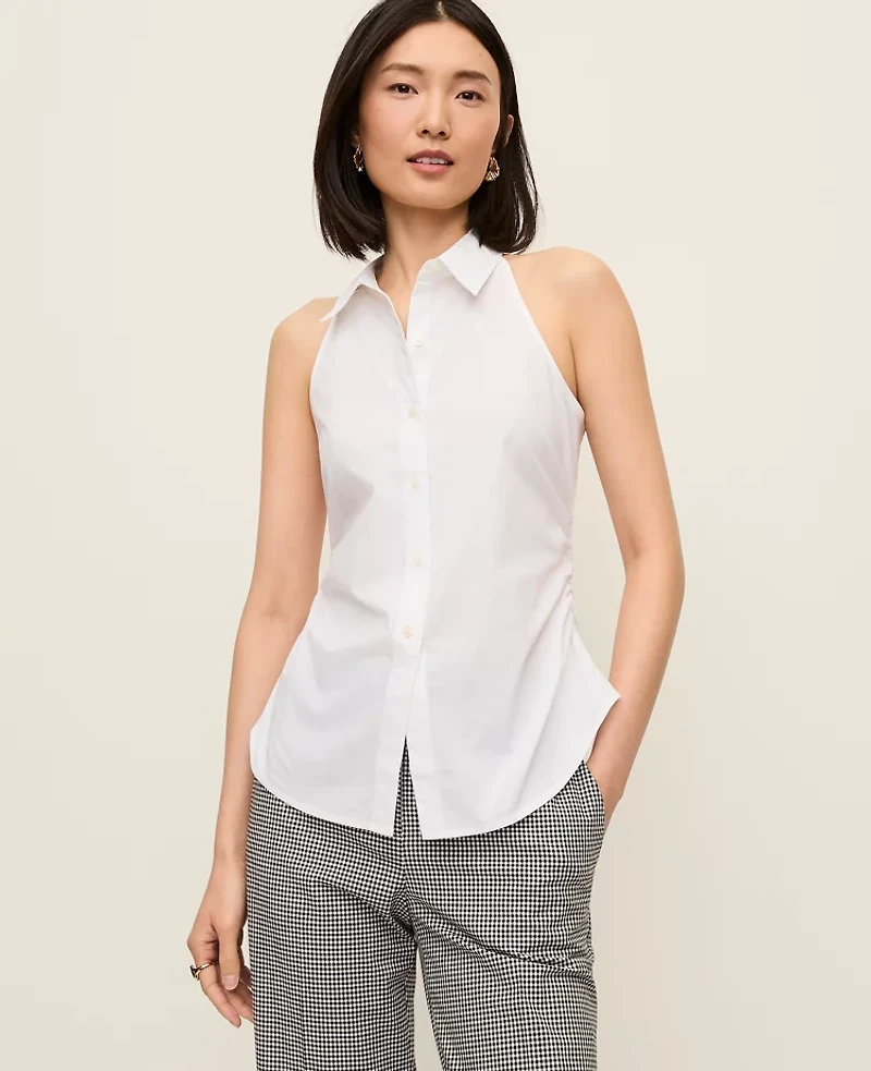 Ann Taylor Button Down Halter Shirt White Women's