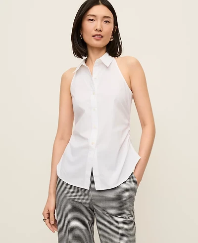 Ann Taylor Button Down Halter Shirt White Women's