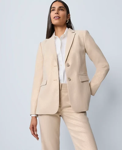 Ann Taylor The Greenwich Blazer Metallic Jacquard Gold/White Women's
