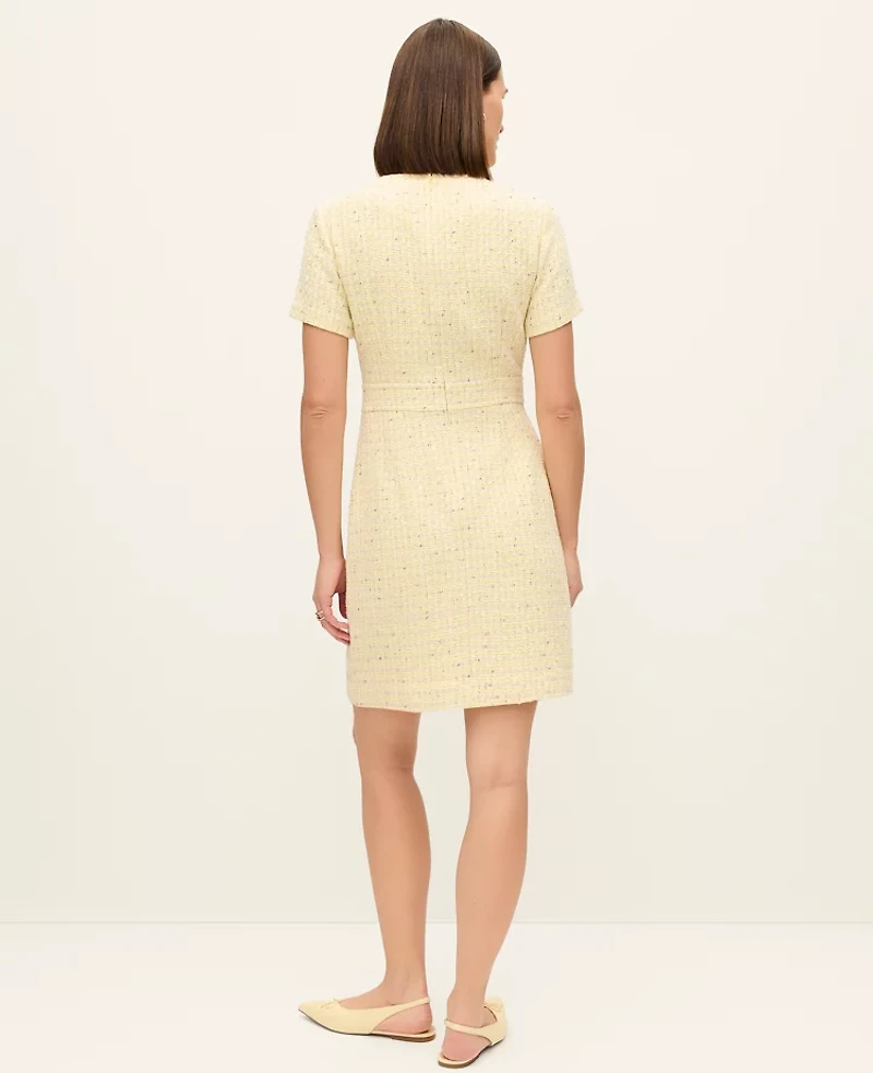 Ann Taylor Tweed Button Shift Dress Speckled Yellow Multi Women's
