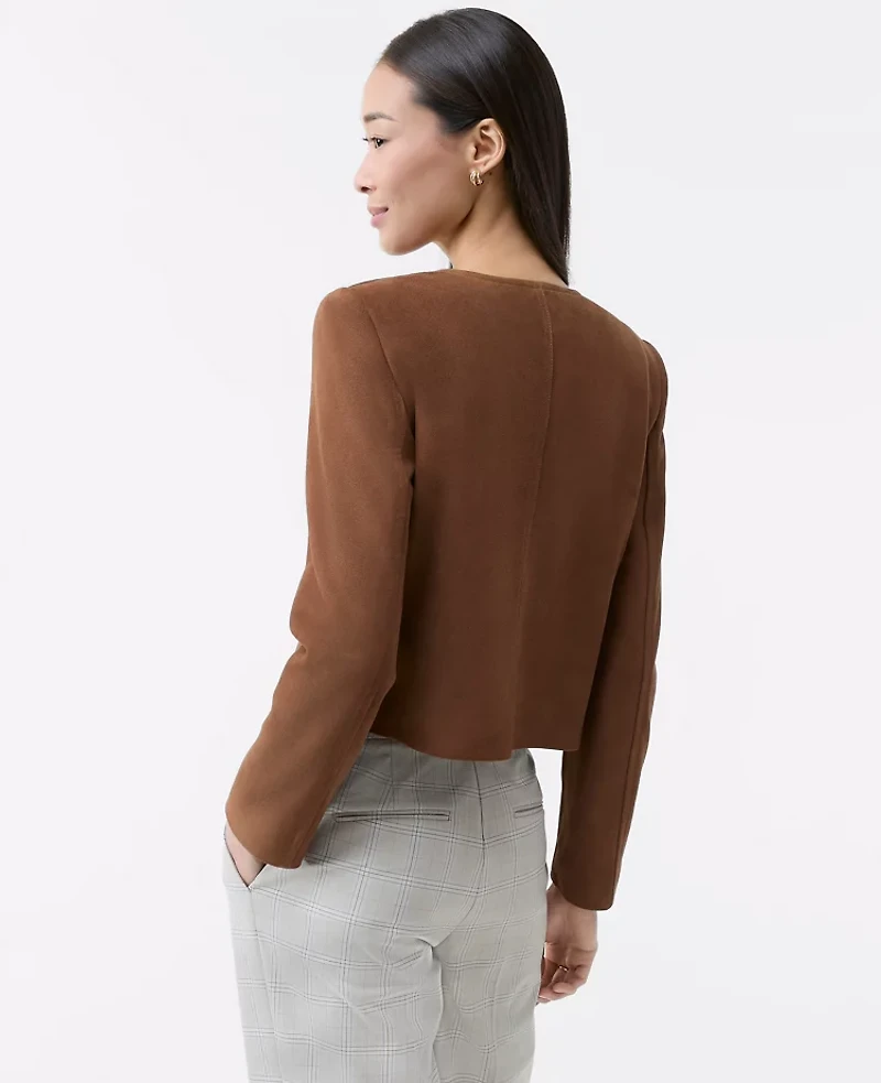 Ann Taylor The Crew Neck Jacket Suede Rich Umber Women's