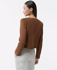Ann Taylor The Crew Neck Jacket Suede Rich Umber Women's