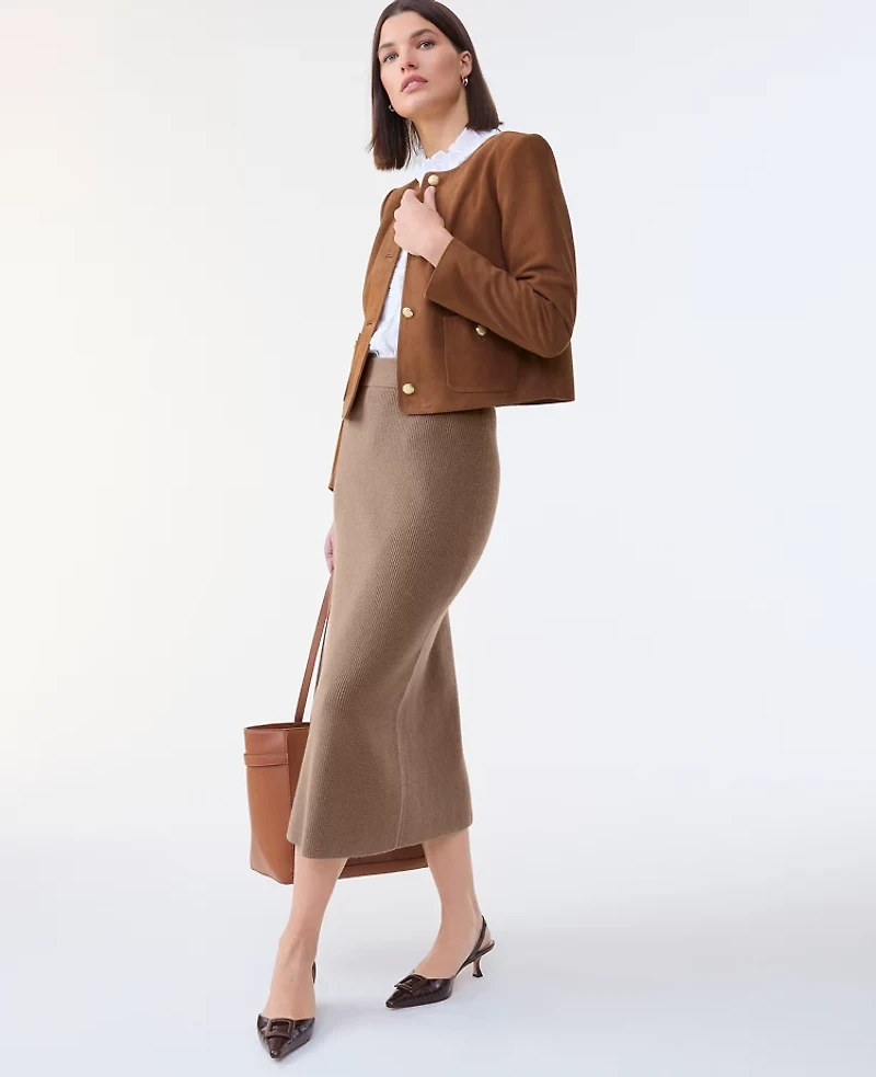 Ann Taylor The Crew Neck Jacket Suede Rich Umber Women's