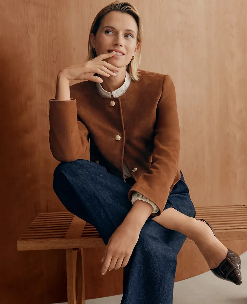 Ann Taylor The Crew Neck Jacket Suede Rich Umber Women's