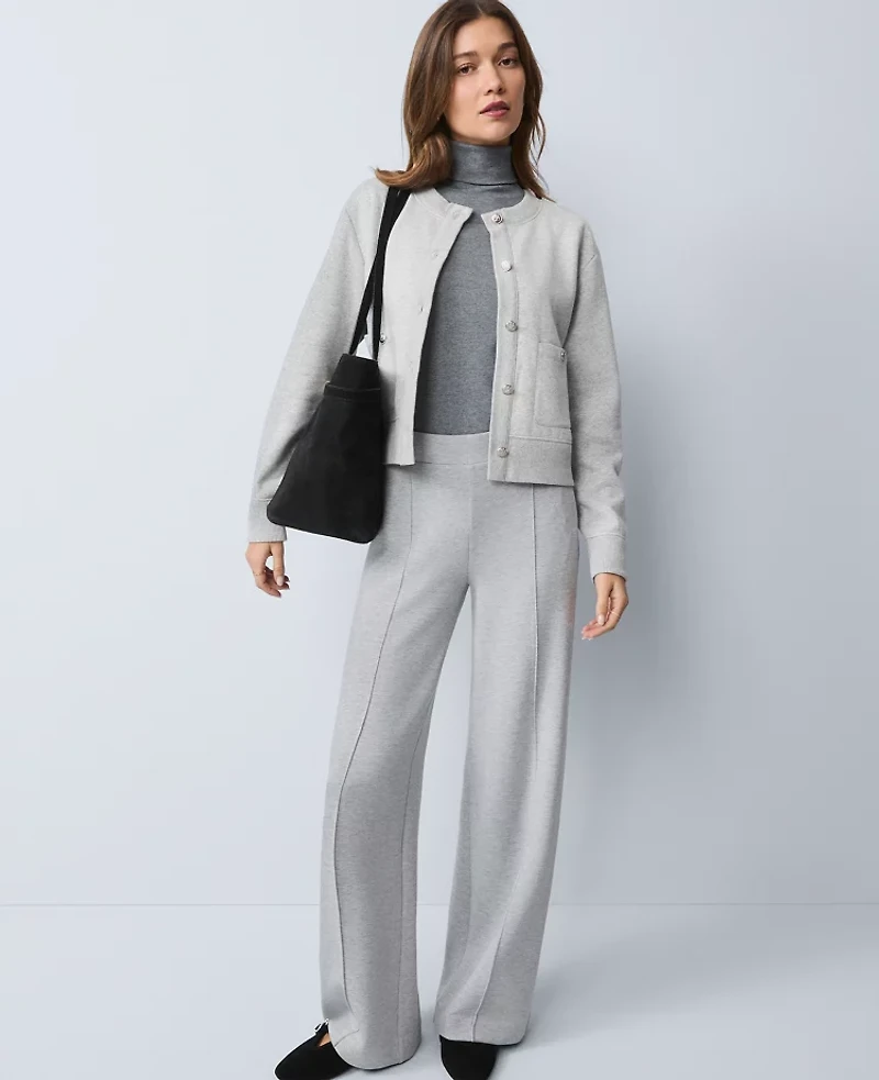 Ann Taylor Weekend Collection Easy Wide-Leg Pant Iceberg Grey Heather Women's