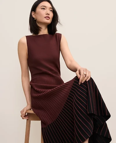 Ann Taylor Colorblock Midi Sweater Dress Rich Walnut Women's