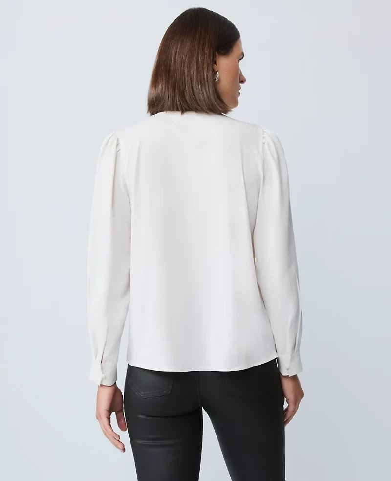 Ann Taylor Petite Mixed Media Pintuck Top Winter White Women's
