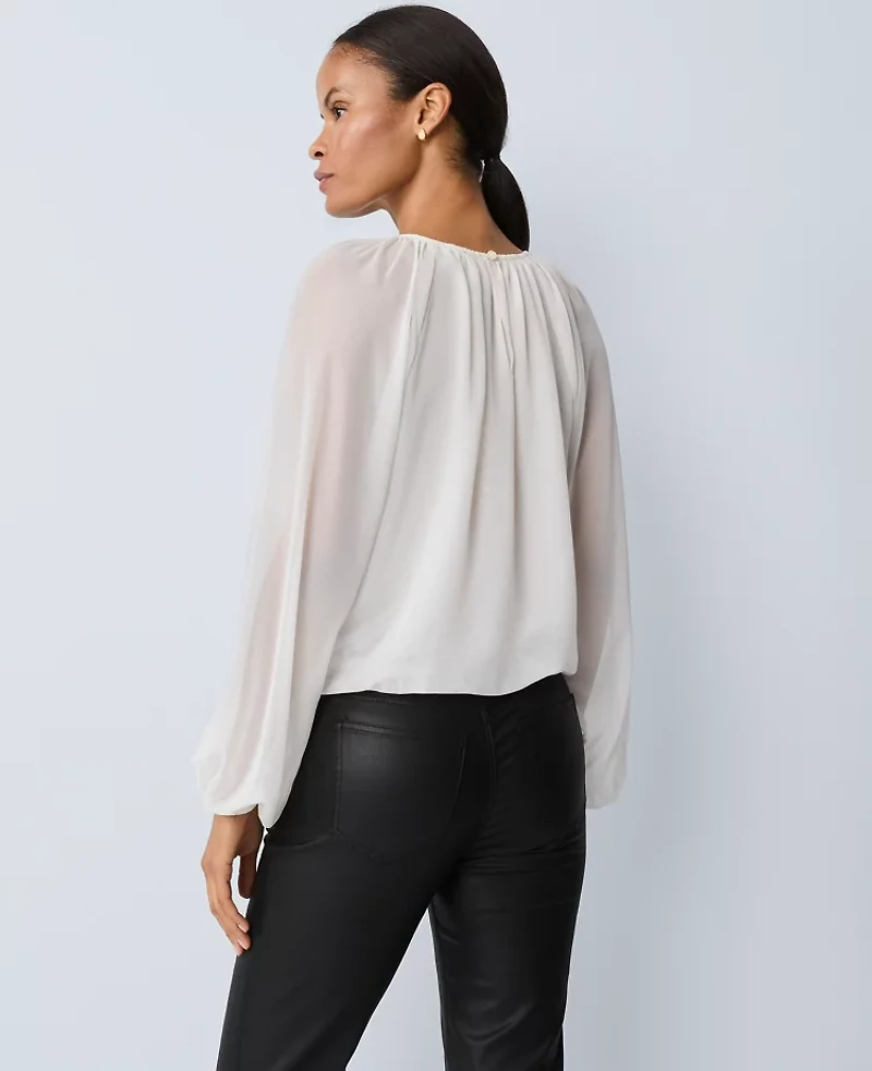 Ann Taylor Shirred Crew Neck Blouse Women's
