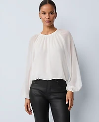 Ann Taylor Shirred Crew Neck Blouse Women's