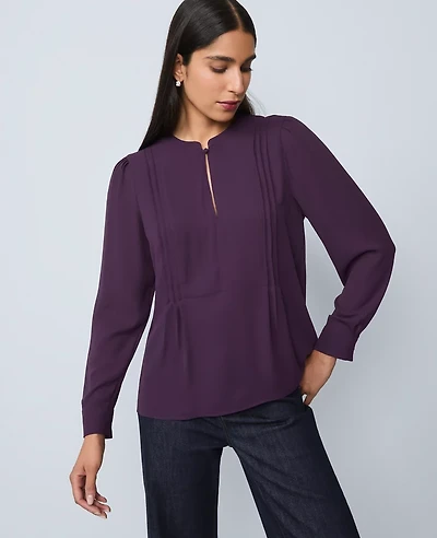 Ann Taylor Petite Mixed Media Pintuck Top Aubergine Dream Women's