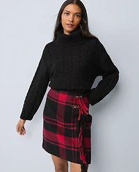 Ann Taylor Petite Weekend Collection Plaid Wrap Effect Skirt Black Women's