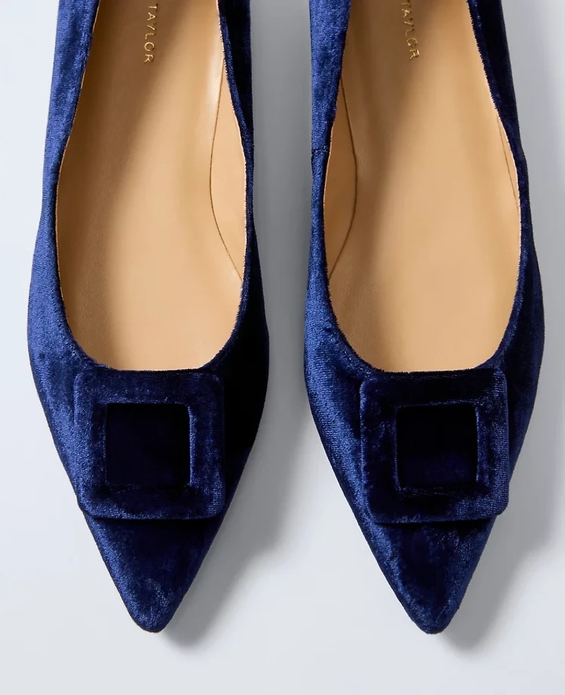 Ann Taylor Velvet Pointy Toe Buckle Flat Night Sky Women's