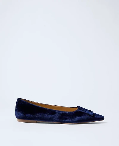 Ann Taylor Velvet Pointy Toe Buckle Flat Night Sky Women's