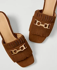 Ann Taylor Suede Kiltie Block Heel Sandal Spice Brown Women's