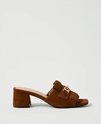 Ann Taylor Suede Kiltie Block Heel Sandal Spice Brown Women's