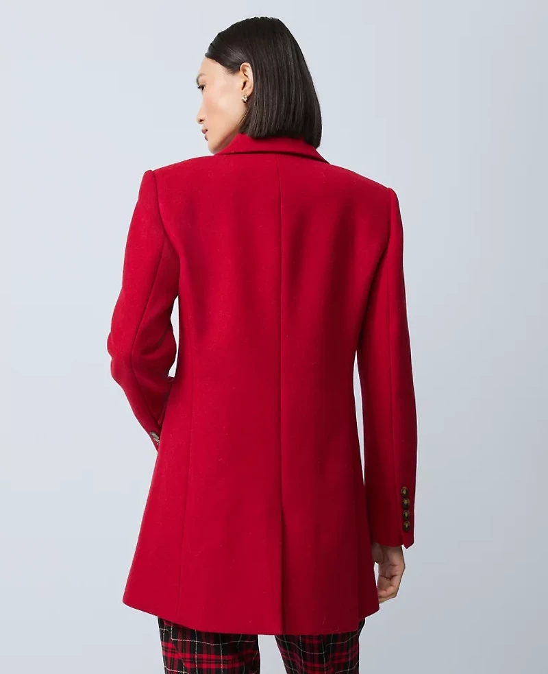 Ann Taylor Petite Fitted Double Breasted Coat Jewel Red Women's