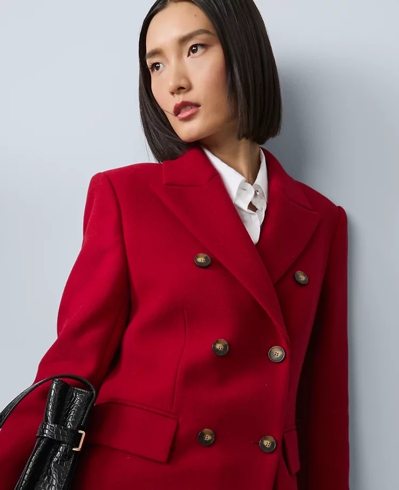 Ann Taylor Petite Fitted Double Breasted Coat Jewel Red Women's