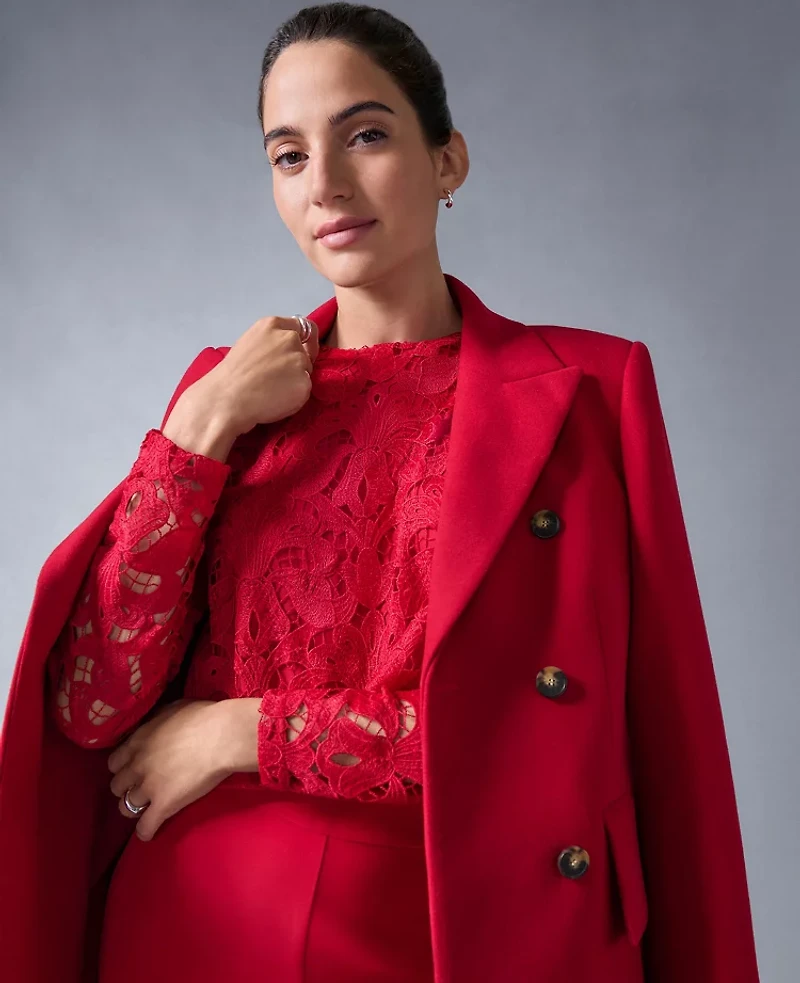 Ann Taylor Petite Fitted Double Breasted Coat Jewel Red Women's