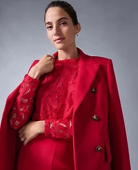 Ann Taylor Petite Fitted Double Breasted Coat Jewel Red Women's