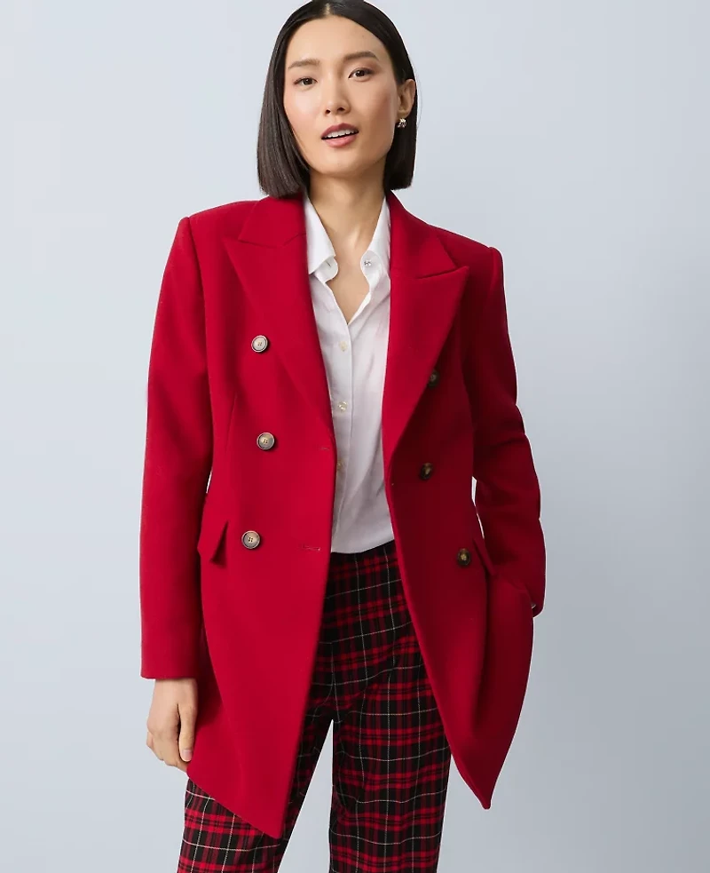 Ann Taylor Petite Fitted Double Breasted Coat Jewel Red Women's