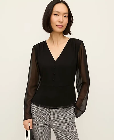 Ann Taylor V-Neck Peplum Blouse Women's