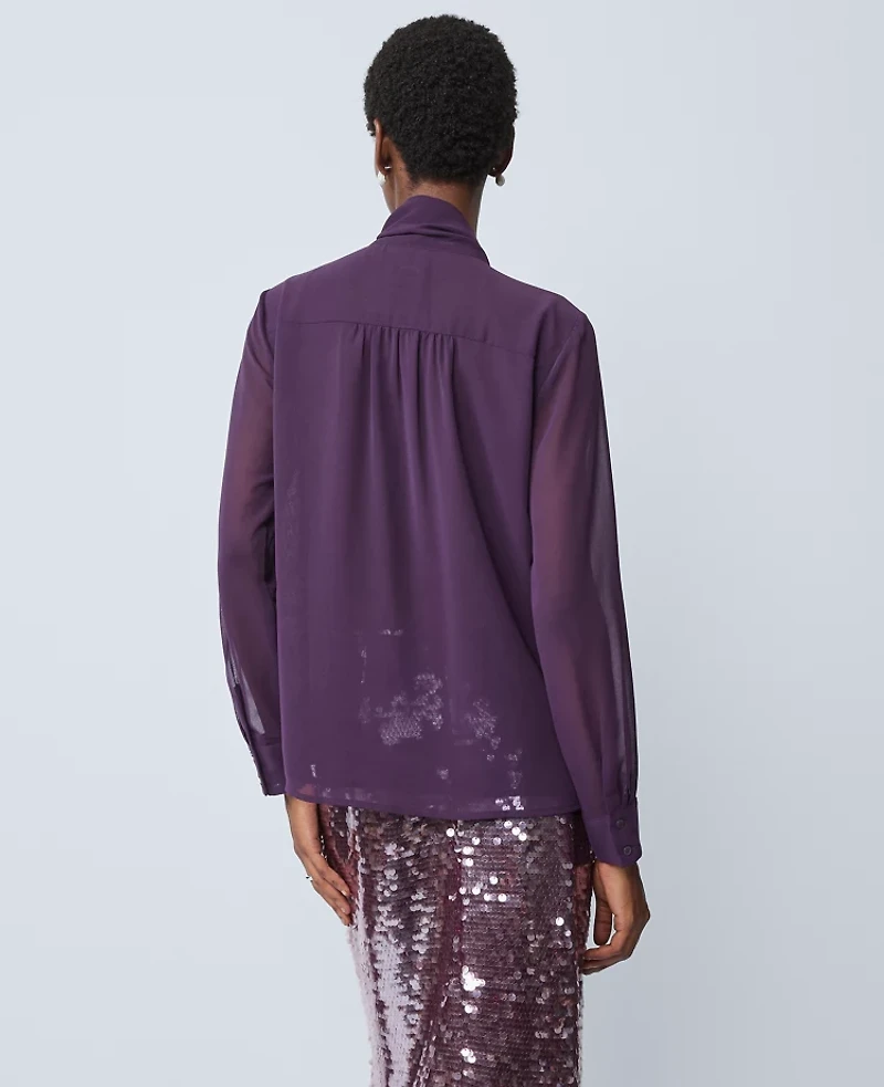 Ann Taylor Petite Bow Blouse Aubergine Dream Women's