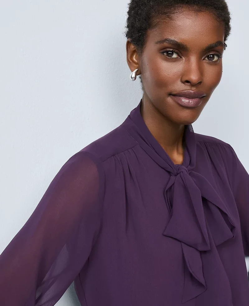 Ann Taylor Petite Bow Blouse Aubergine Dream Women's