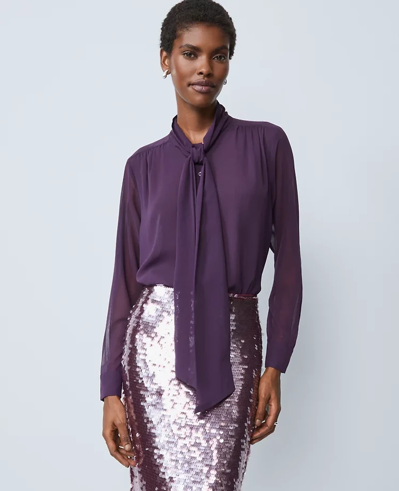 Ann Taylor Petite Bow Blouse Aubergine Dream Women's