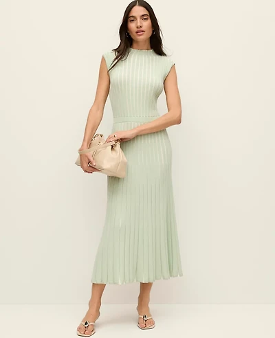 Ann Taylor Ribbed Mock Neck Sweater Dress Green Multi Women's