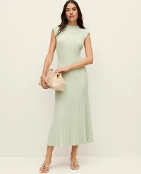 Ann Taylor Ribbed Mock Neck Sweater Dress Green Multi Women's