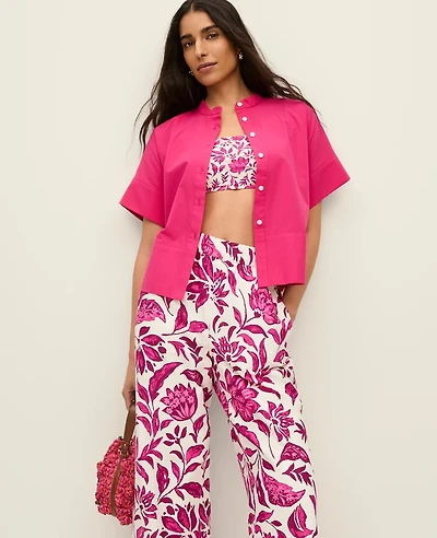 Ann Taylor Stand Collar Poplin Blouse Bougainvillea Women's